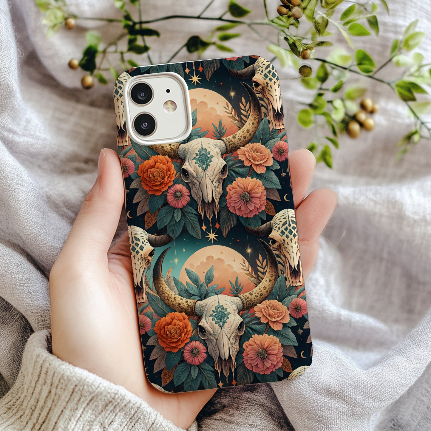 Southwestern Skull and Florals Design Phone Case