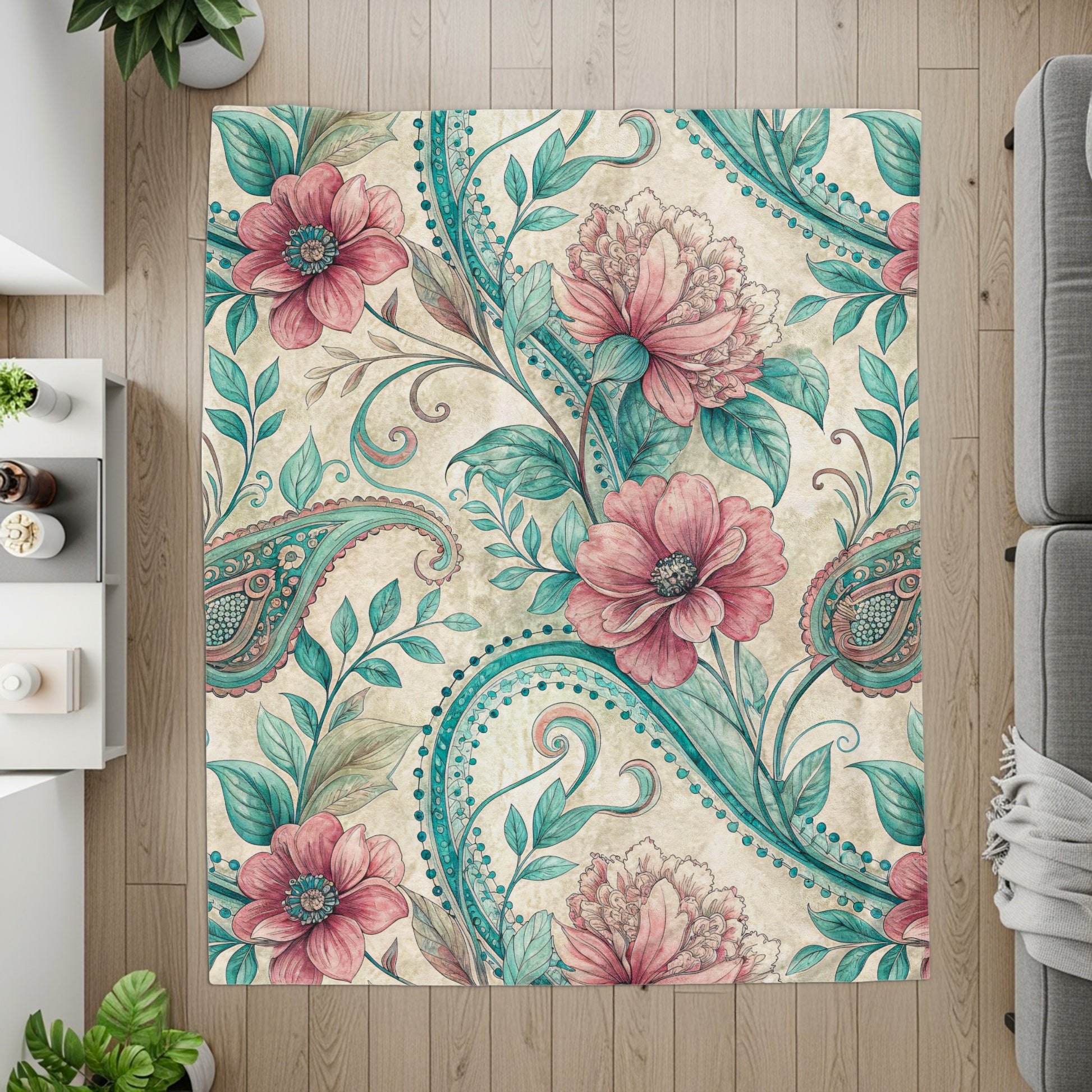 Elegant Floral Paisleys and Blooms Artistic Velveteen Plush Blankets - Walk Greener