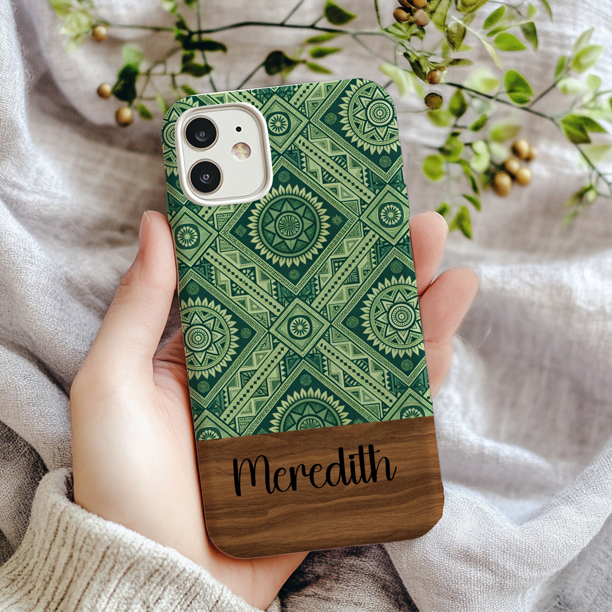 Green Geometric Ethnic Pattern Design for Custom Phone Case - Walk Greener