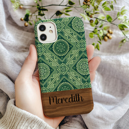 Green Geometric Ethnic Pattern Design for Custom Phone Case - Walk Greener