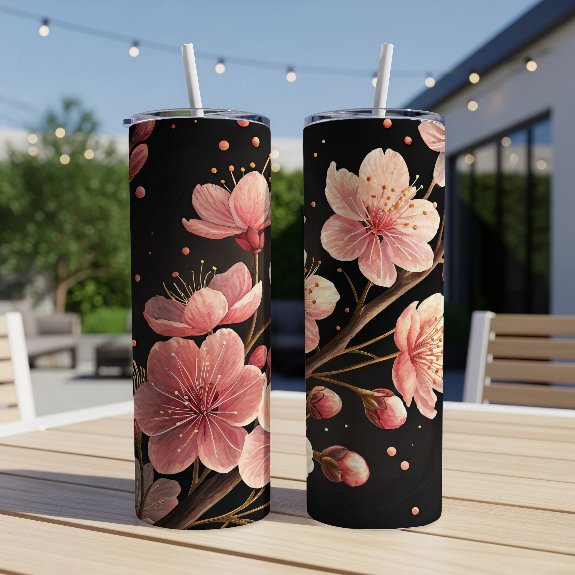 Elegant Cherry Blossom Design Insulated Tumbler Cup