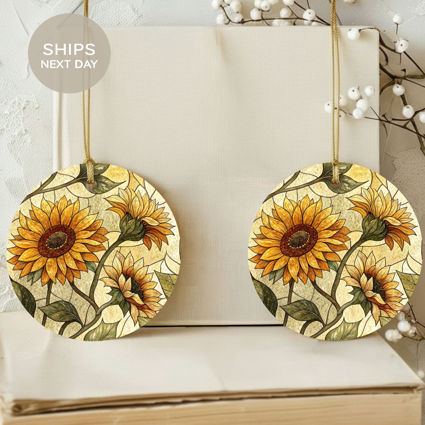 Sunflower Pattern Round Hanging Decor Ornament