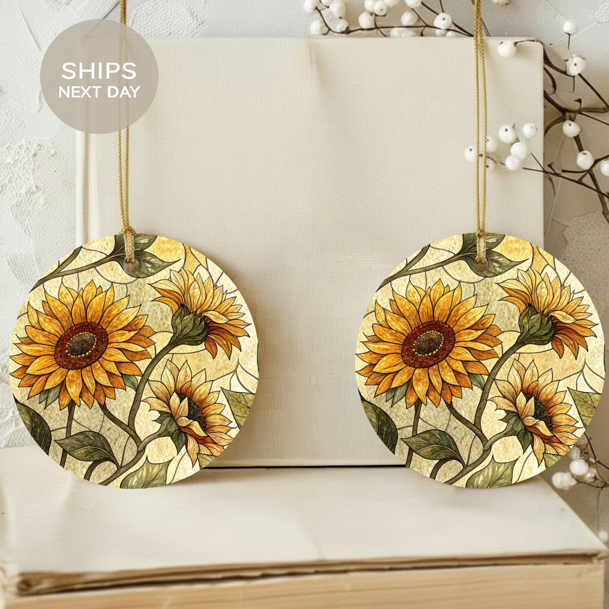 Sunflower Pattern Round Hanging Decor Ornament
