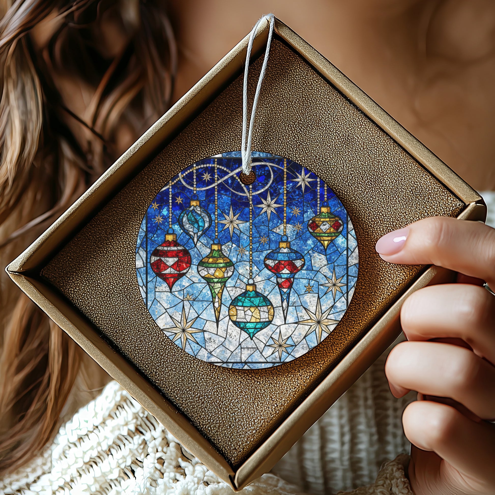 Festive Geometric Pattern Hanging Holiday Ornament product