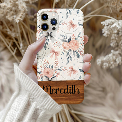 Personalized Floral Bow Design Phone Case with Name