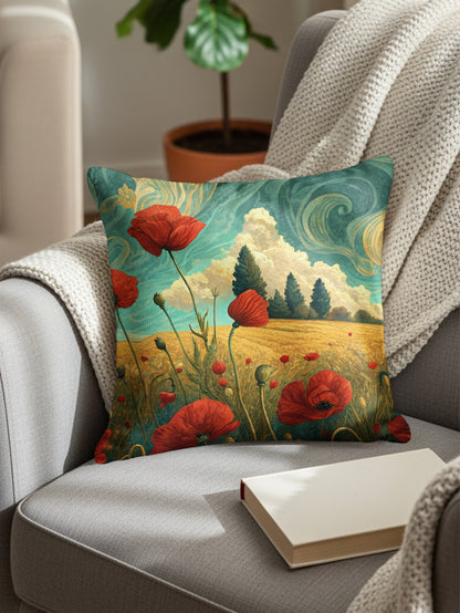Poppies On A Summer Day Landscape Art Throw Pillows - Walk Greener