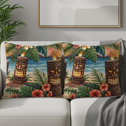 Tropical Tiki Candle Beachside Sunset Illustration Pillows & Pillow Cases - Walk Greener