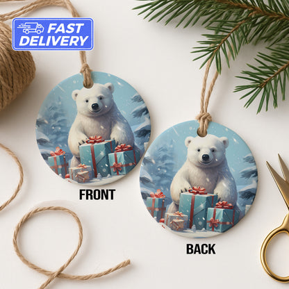 Polar Bear with Presents Christmas Ornament product type