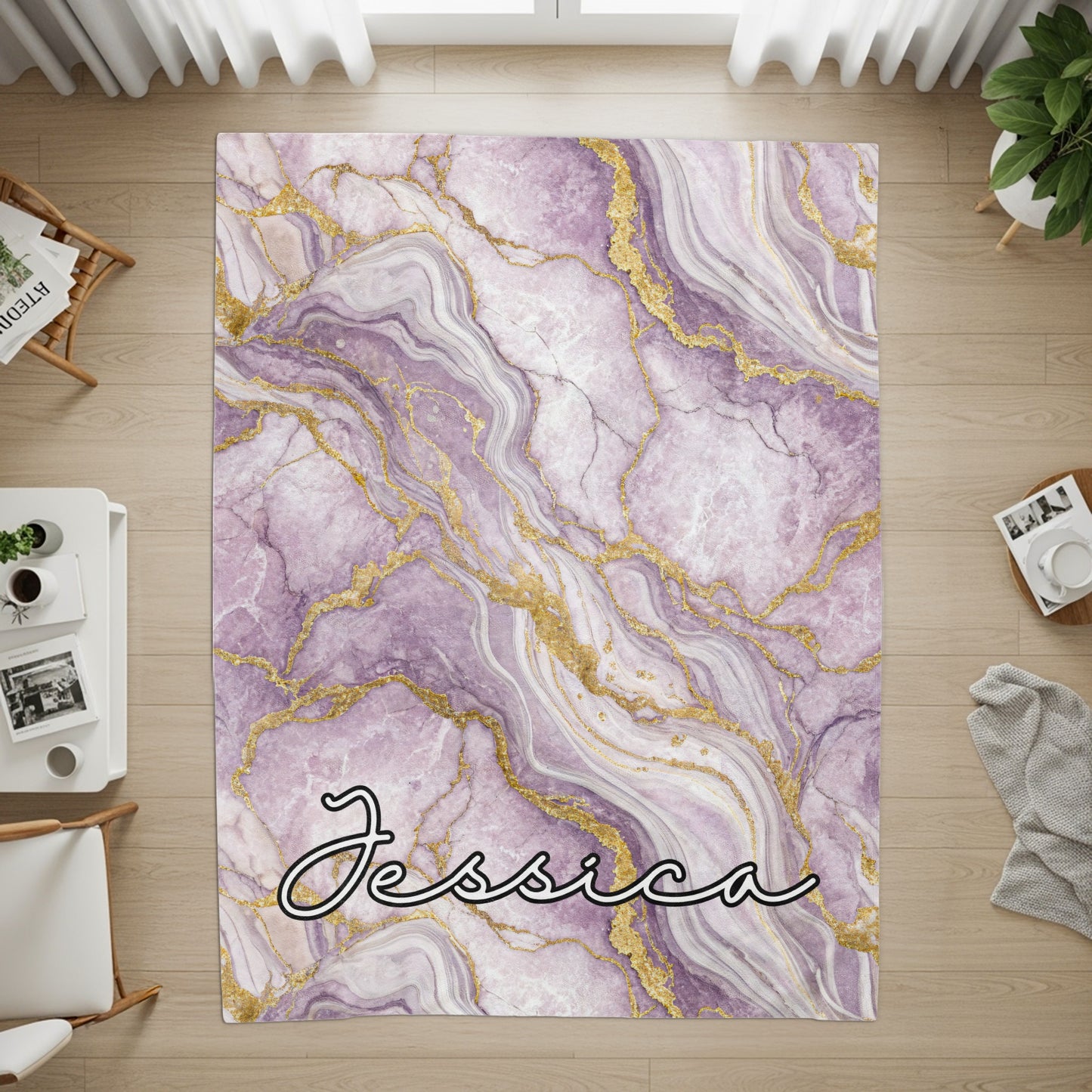Custom Purple and Gold Marble Design Area Rug