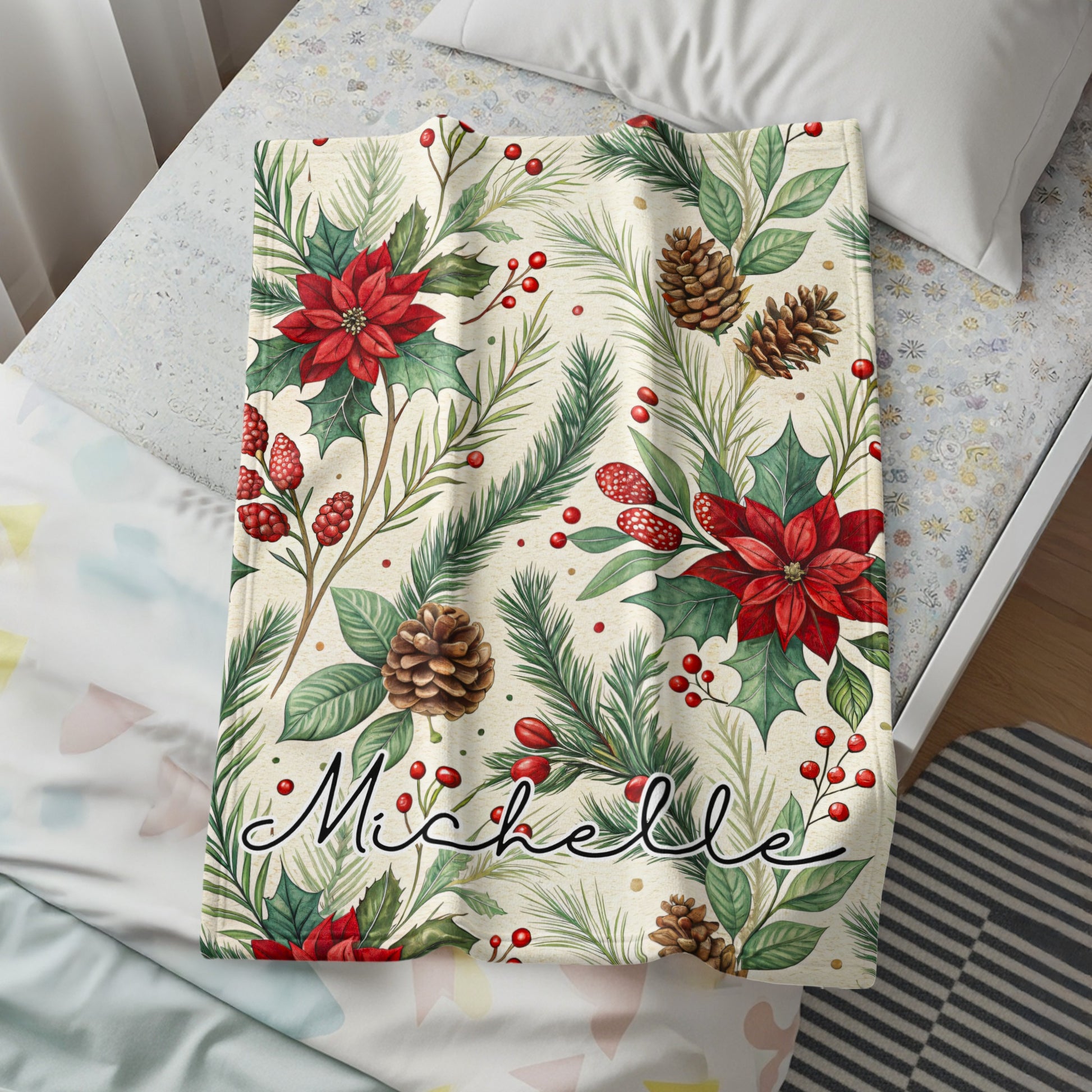 Christmas Floral Personalized Blanket with Name Michelle