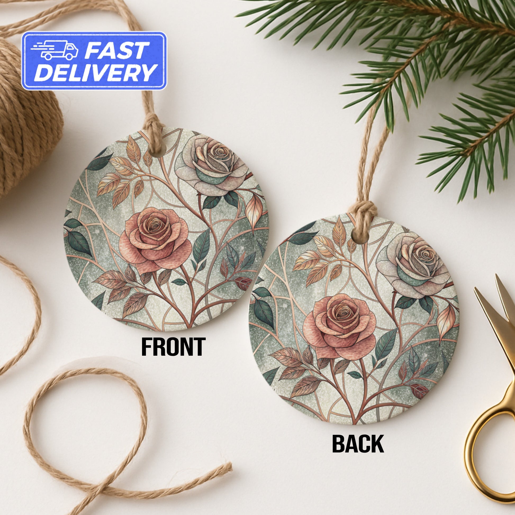 Floral Rose Design Double-Sided Ornament Product