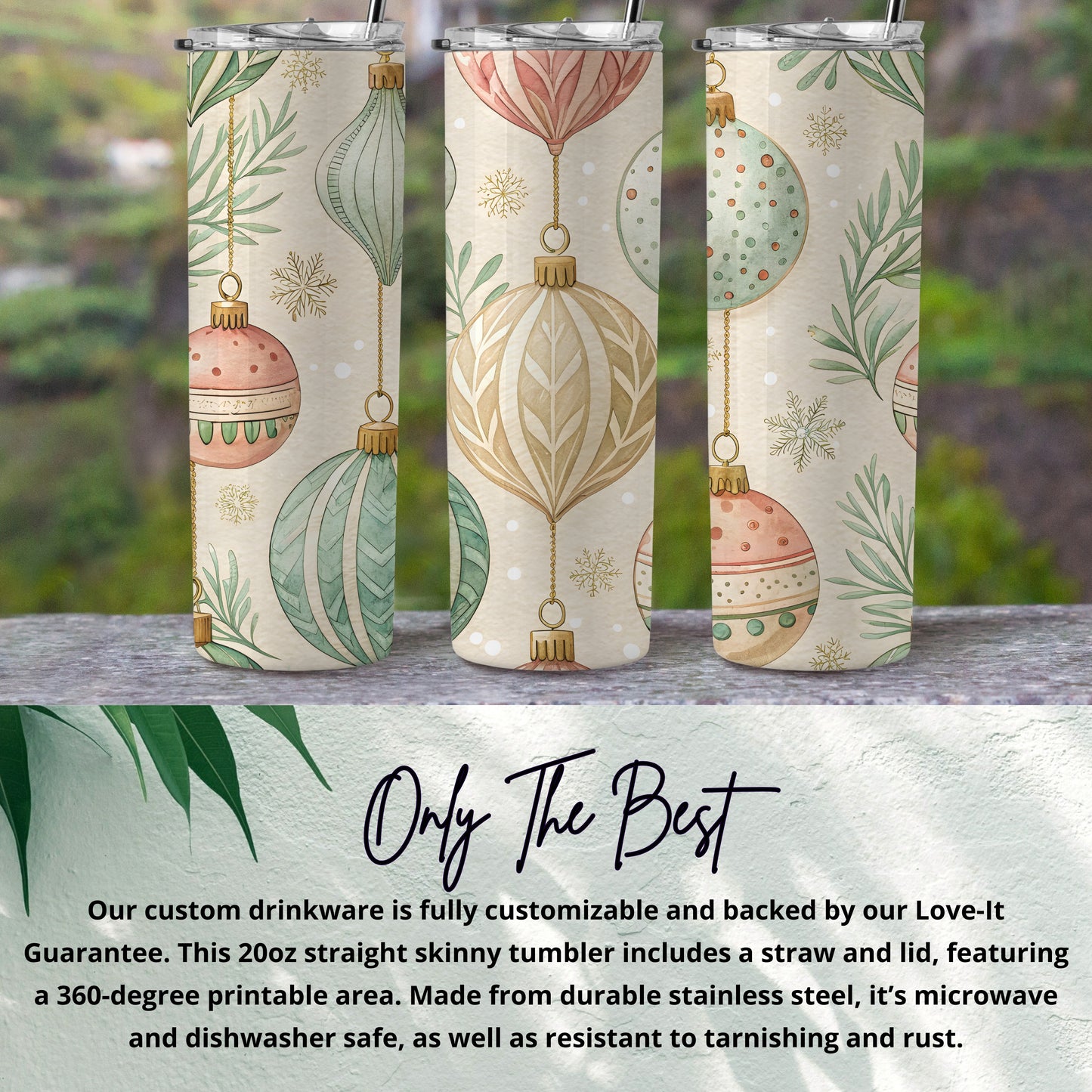 Festive Ornaments Skinny Tumbler with Straw and Lid