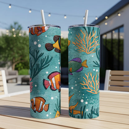 Underwater Fish and Coral Tumbler with Straw
