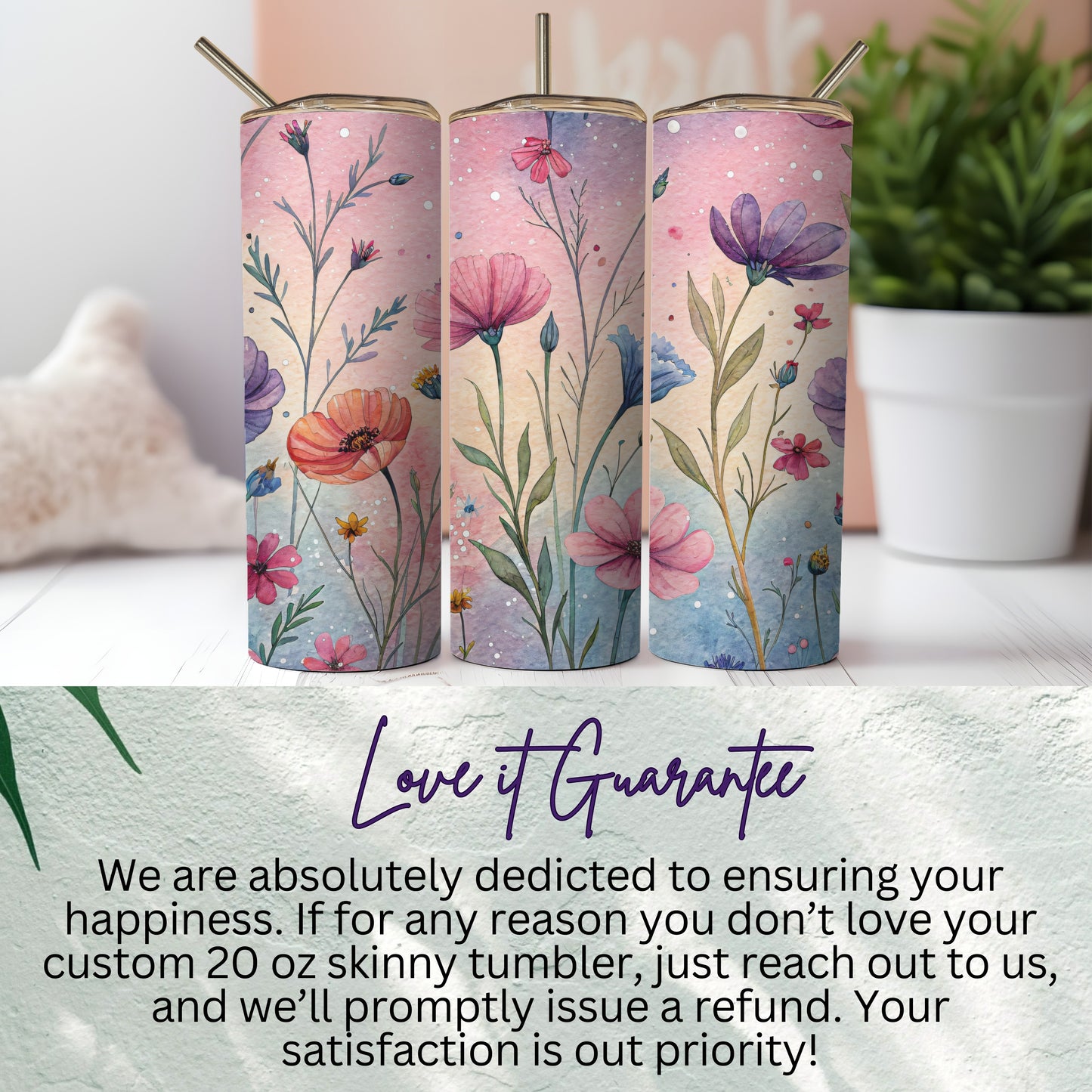 Watercolor Flowers Garden Aesthetic Art 20 oz Skinny Tumbler - Walk Greener