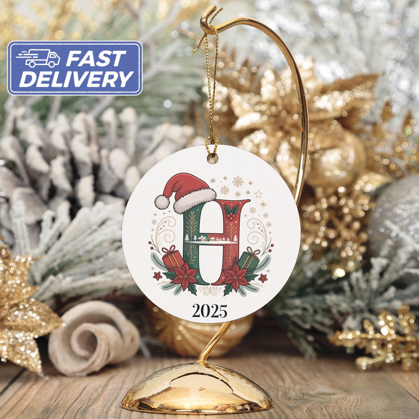 Personalized Christmas Ornament with Santa Hat product