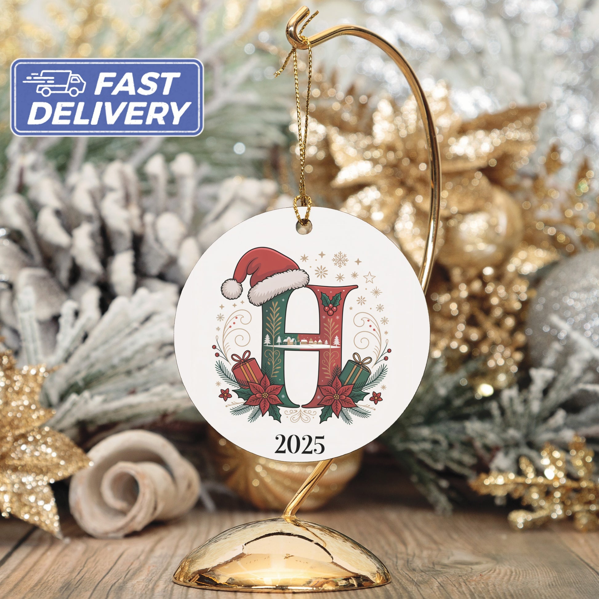 Personalized Christmas Ornament with Santa Hat product