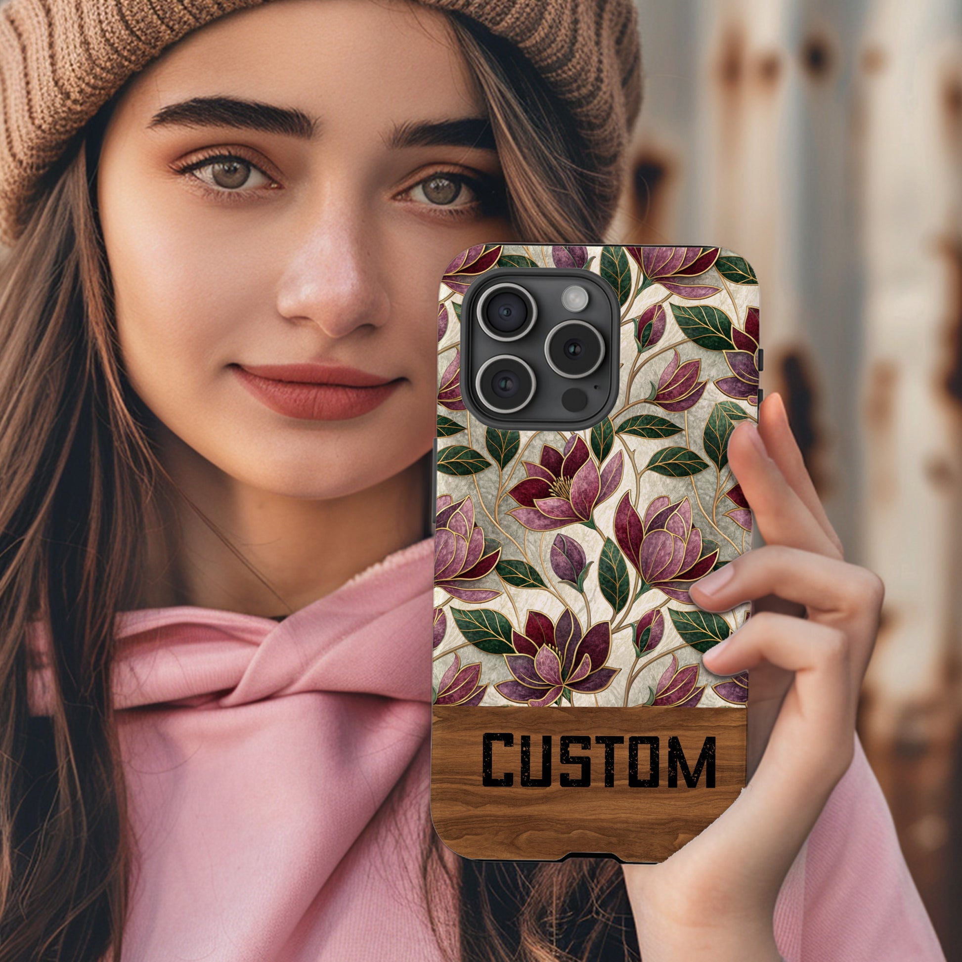 Custom Floral Design Phone Case with Leaves Pattern