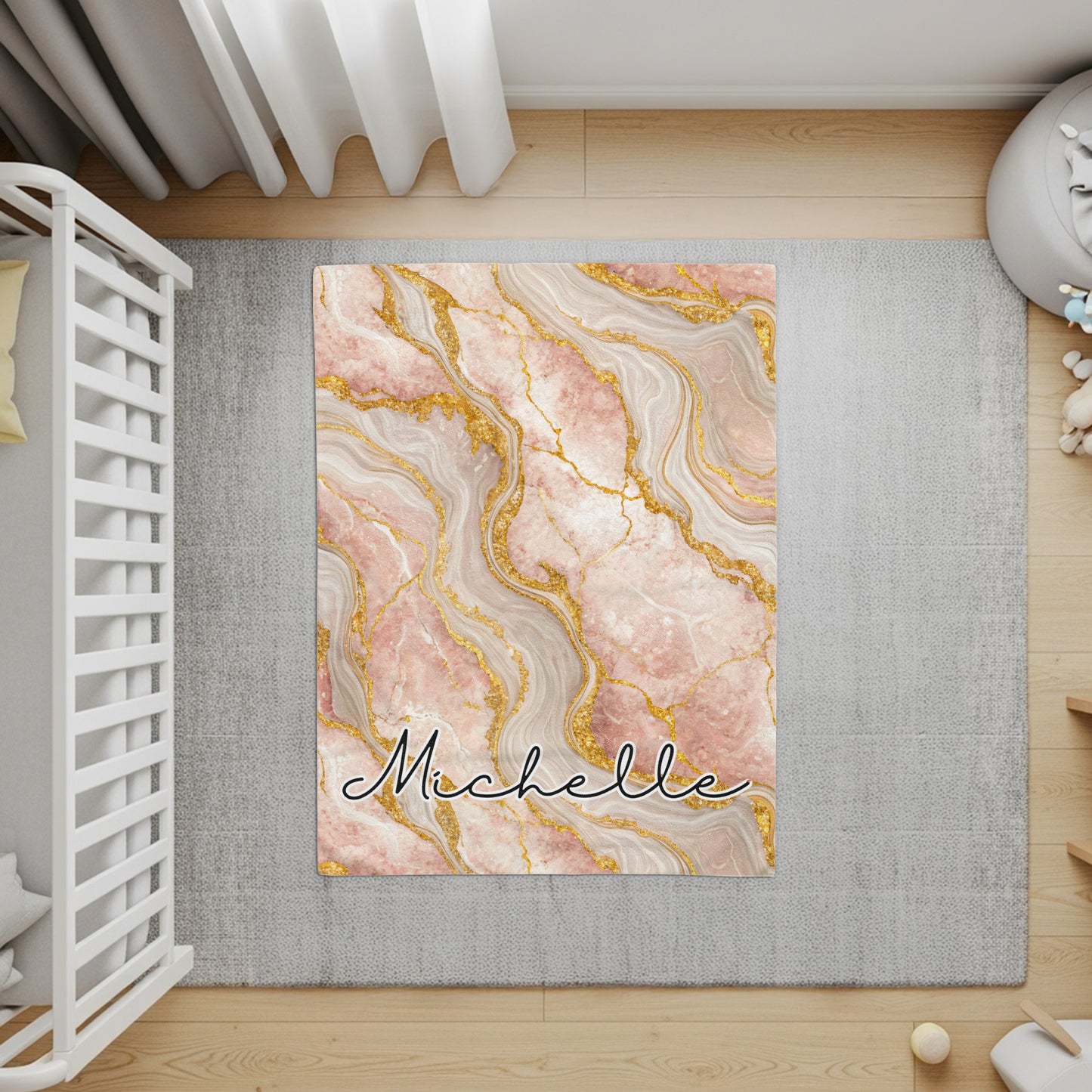 Marble Texture with Custom Name Elegant Design Custom Blanket - Walk Greener