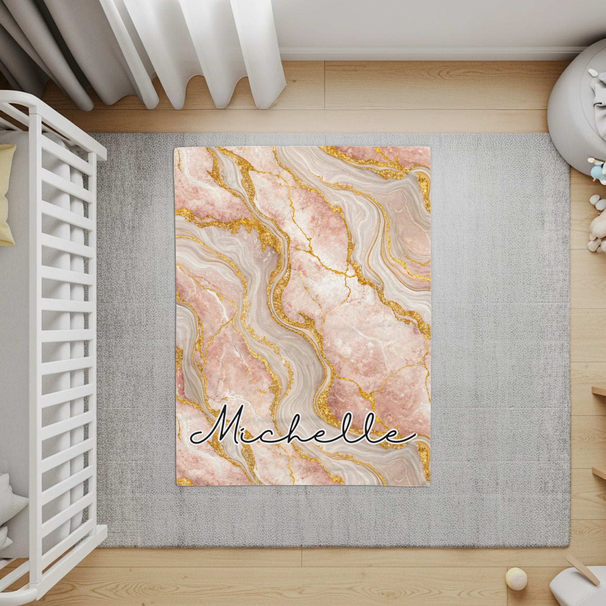 Marble Texture with Custom Name Elegant Design Custom Blanket - Walk Greener