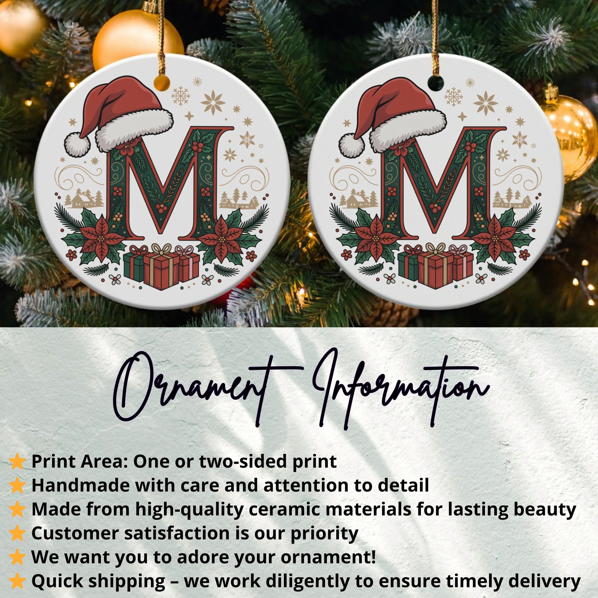 Christmas Holiday Initial M Ornament product