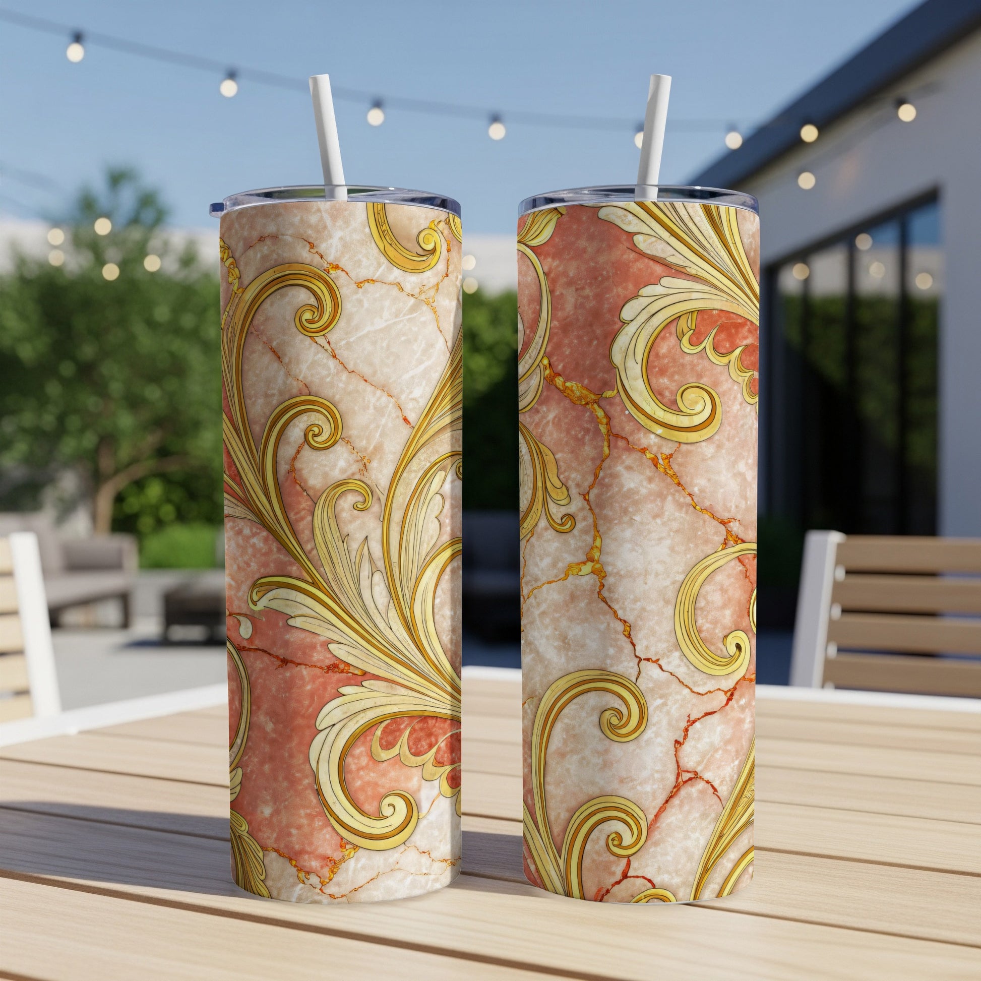 Elegant Floral Marble Design Insulated Tumbler Product