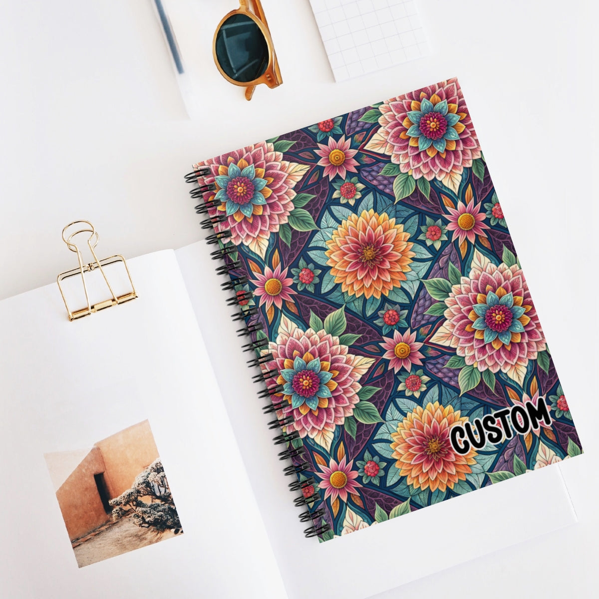 Custom Colorful Floral Design Spiral Bound Notebook