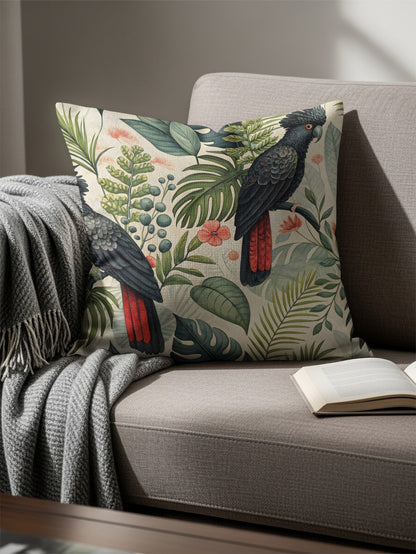 Tropical Parrot and Foliage Design Throw Pillow