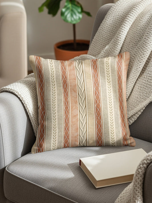 Abstract Striped Pattern Terracotta And Beige Vertical Stripes Throw Pillows - Walk Greener