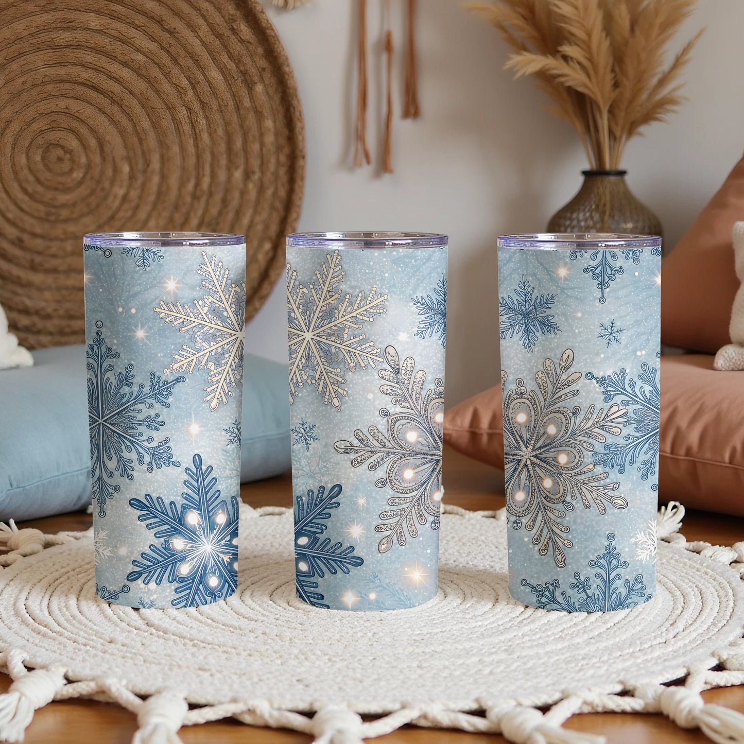 Blue Snowflakes Design Insulated Tumbler Cup