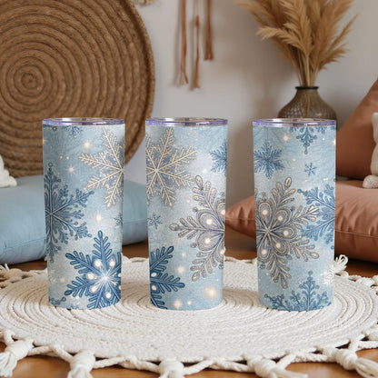 Blue Snowflakes Design Insulated Tumbler Cup