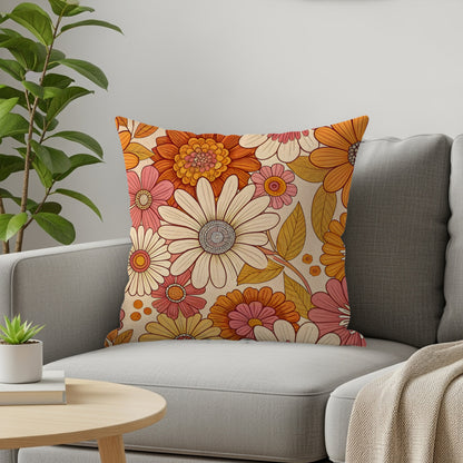 Groovy Floral Pattern in Retro Colors Design Throw Pillows - Walk Greener