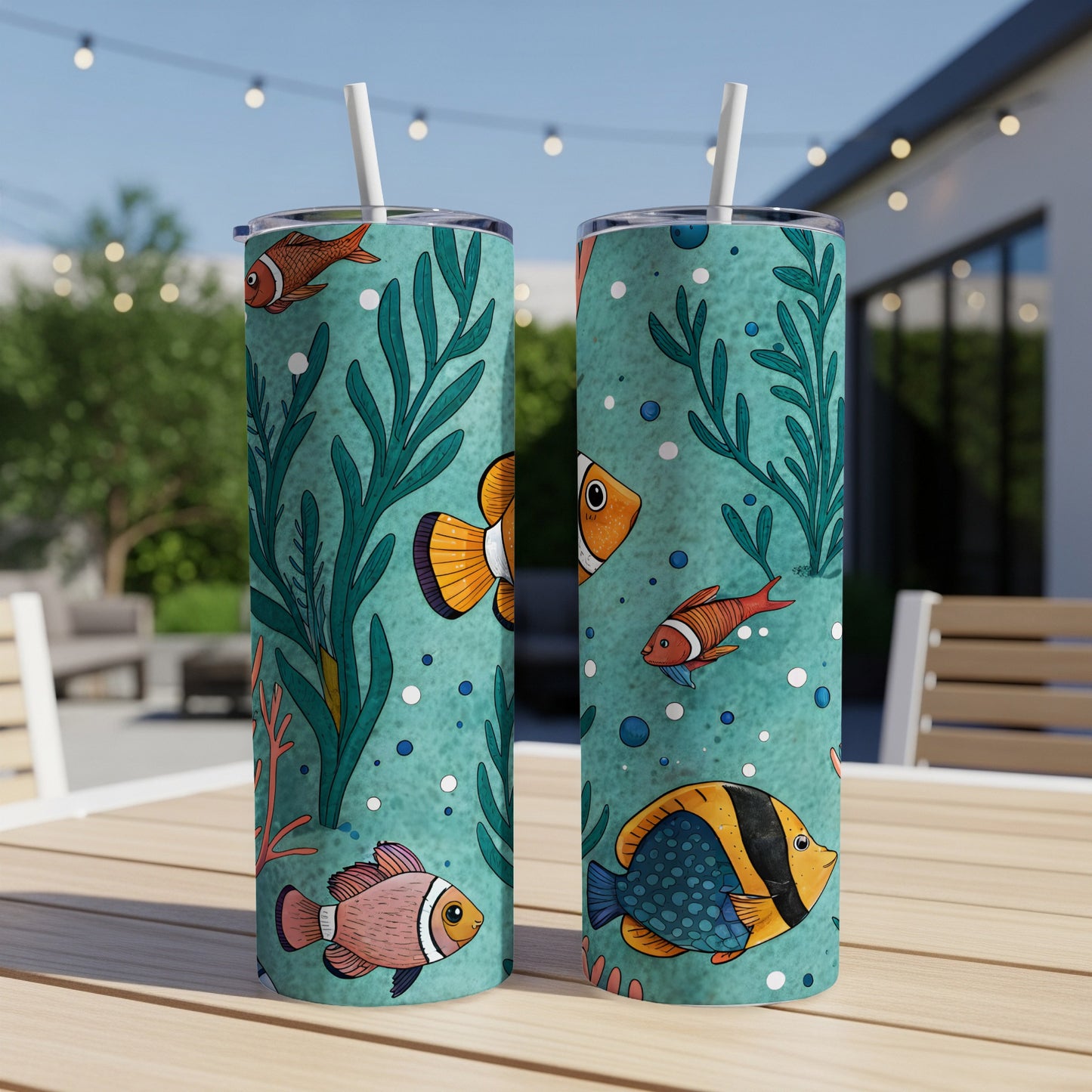 Undersea Friends Aquarium Fishes and Seaweed Pattern Tumbler - Walk Greener