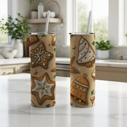 Christmas Cookie Pattern Tumbler with Straw Cup