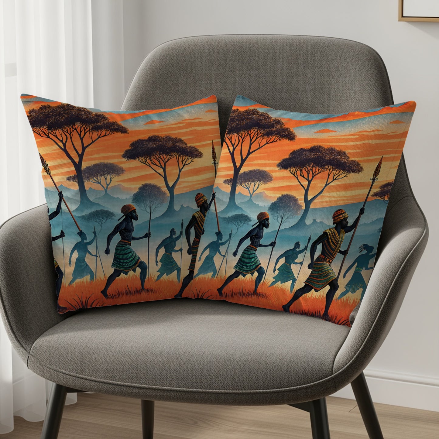 African Sunset Tribal Art Print Pillow Covers Set
