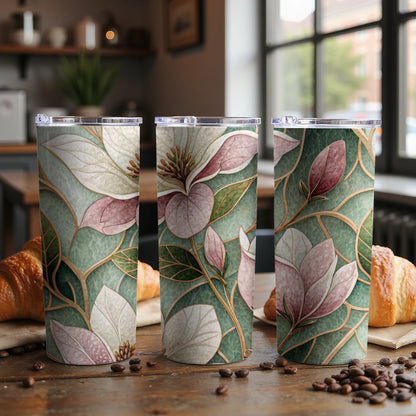 Magnolia Flowers Art Deco Style Watercolor Floral Design 20 oz Skinny Tumbler - Walk Greener