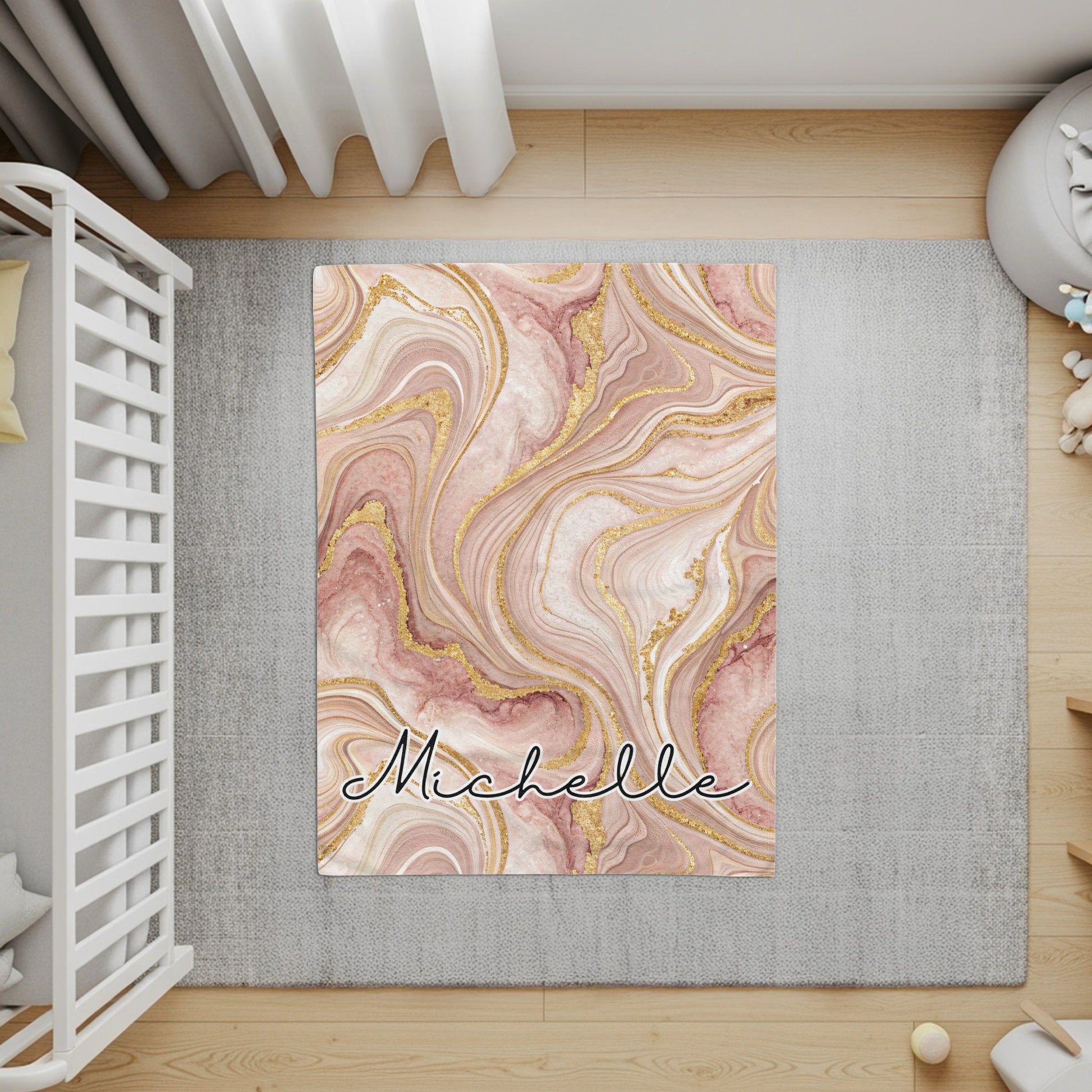 Personalized Marble Design Area Rug with Name Michelle