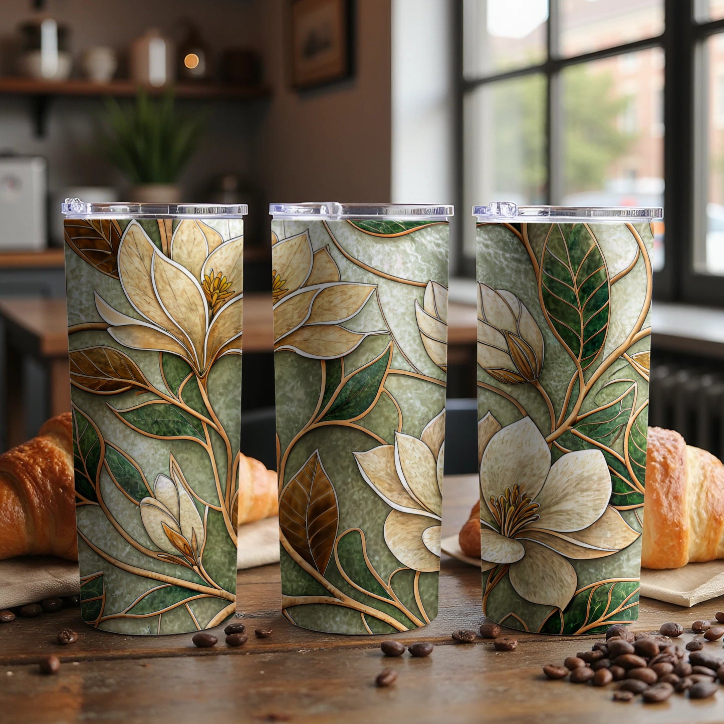 Magnolia Floral Art Background Design Pattern 20 oz Skinny Tumbler - Walk Greener