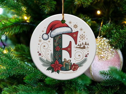Christmas Alphabet F with Santa Hat Ornament product