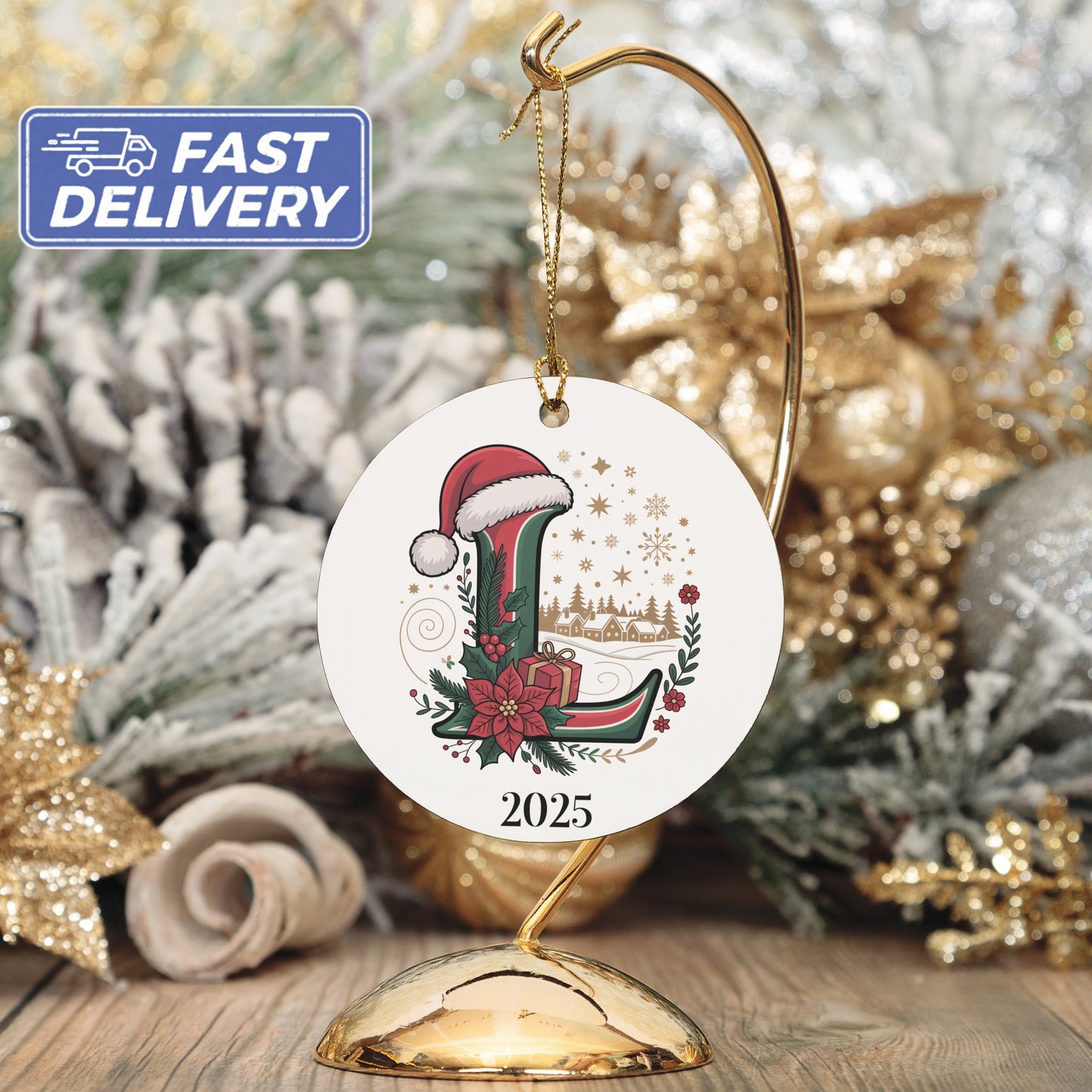 Personalized 2025 Santa Hat Christmas Tree Ornament product type
