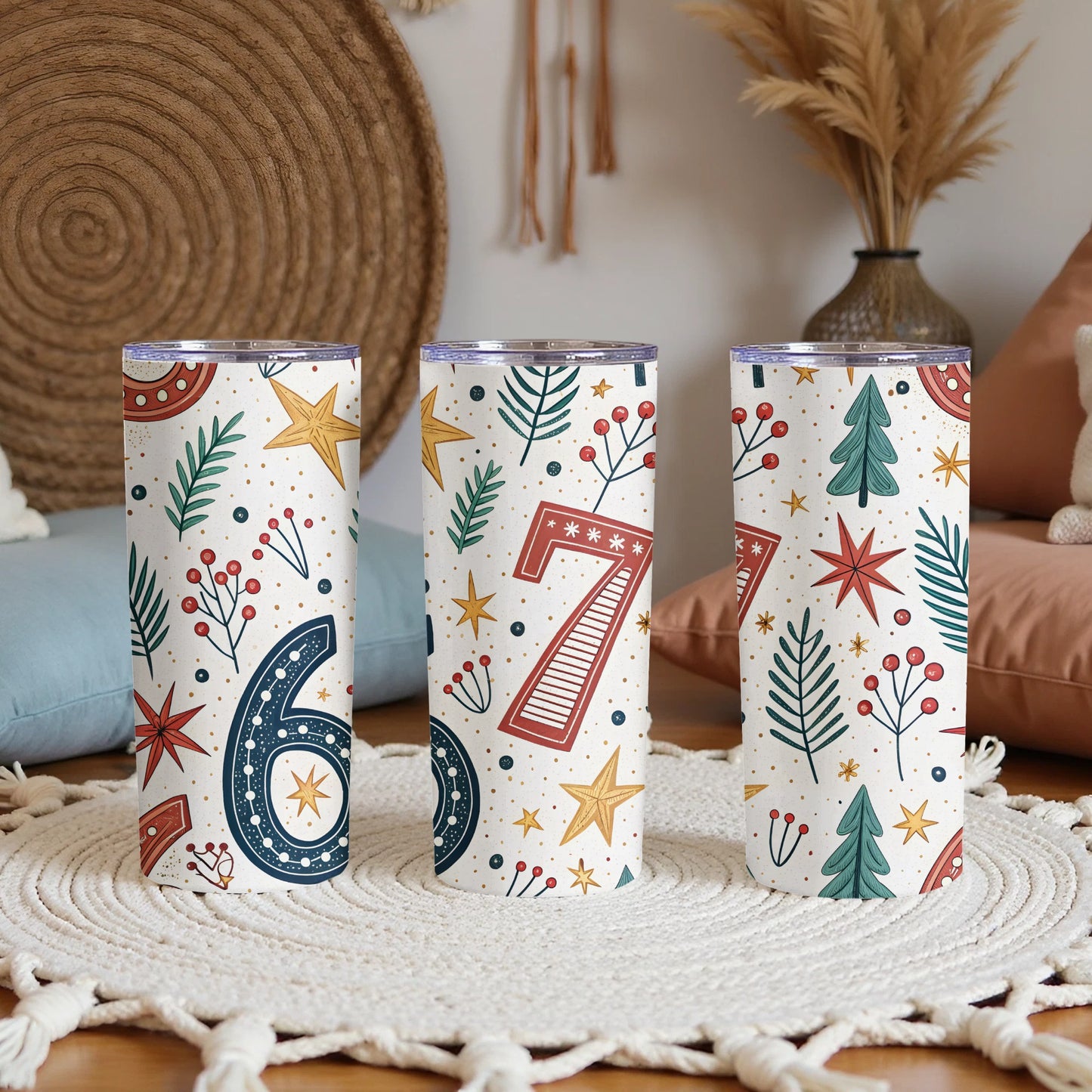 Festive Numbers and Stars Tall Tumbler 3-Pack
