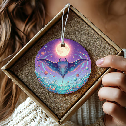 Vibrant Manta Ray and Full Moon Hanging Ornament product