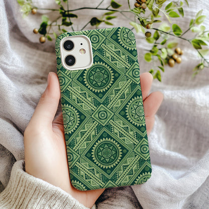 Green Geometric Ethnic Pattern Design for Custom Phone Case - Walk Greener