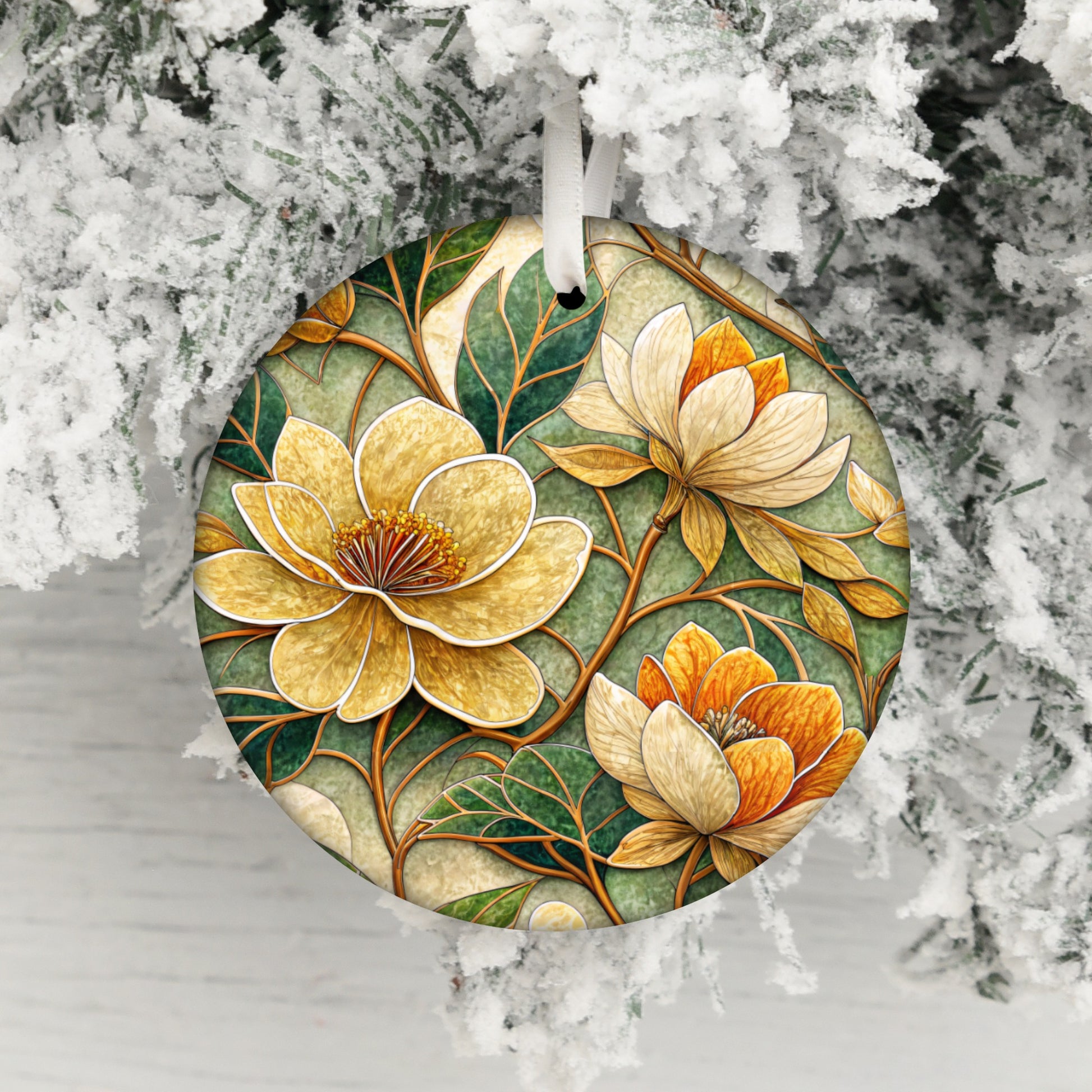 Floral Ornament with Yellow Blooms Christmas Decor