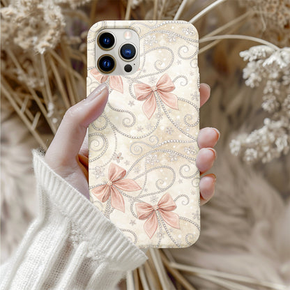 Elegant Pink Bow and Pearl Design Phone Case
