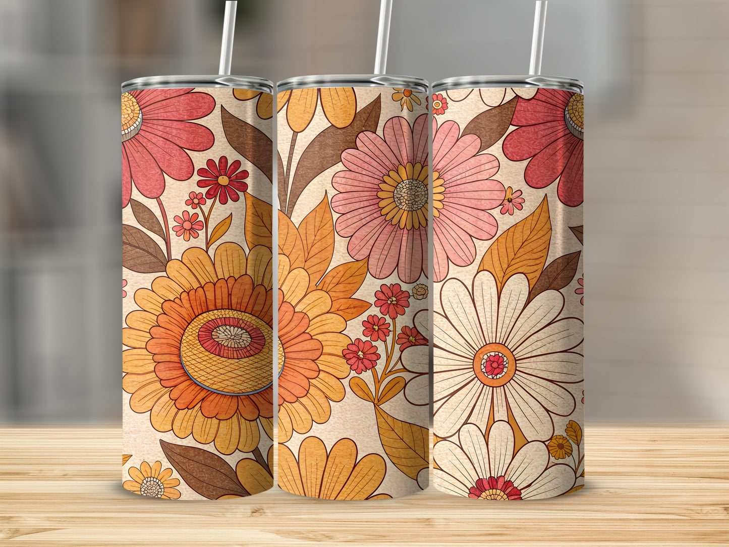 Retro Floral Patterned Insulated Tumbler Product
