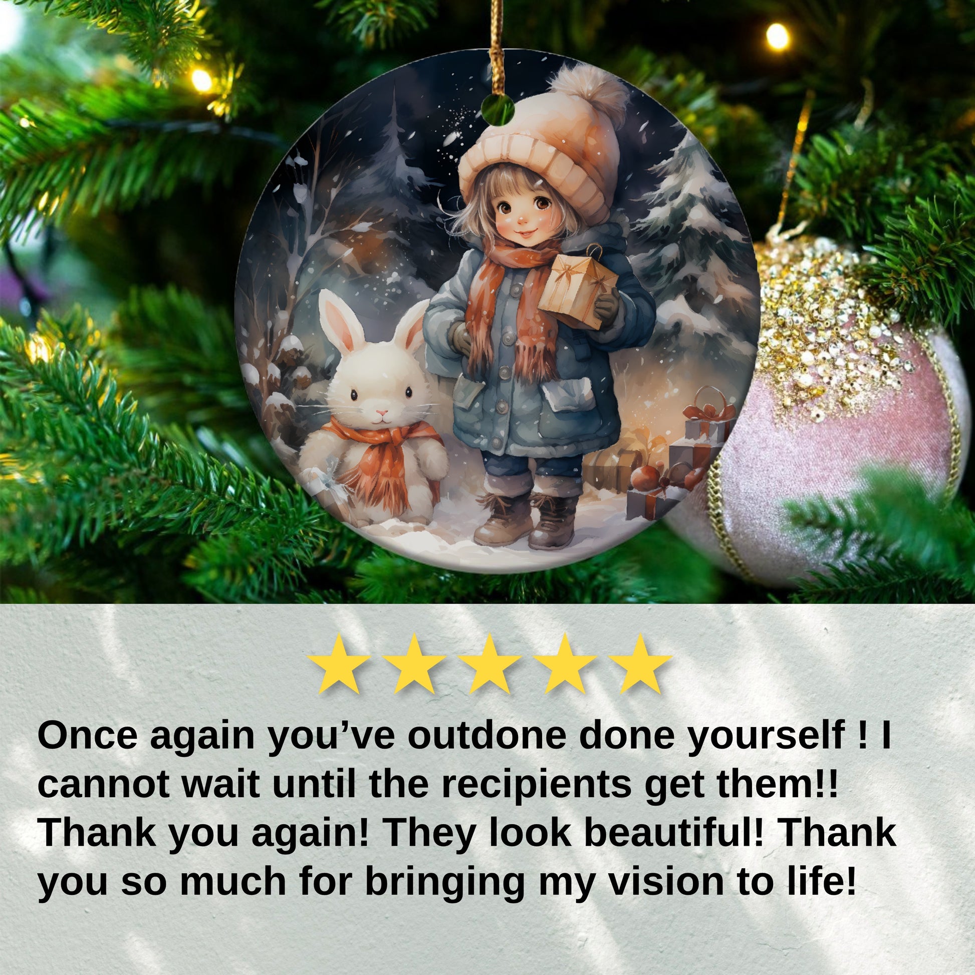 Cute Christmas Tree Decoration with Girl and Bunny product
