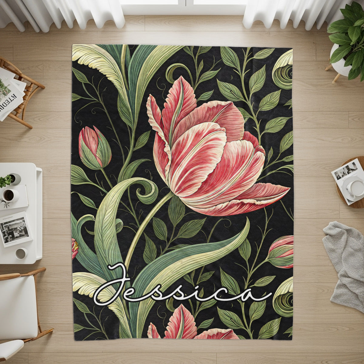 Beautiful Floral Design Personalized Rug with Jessica