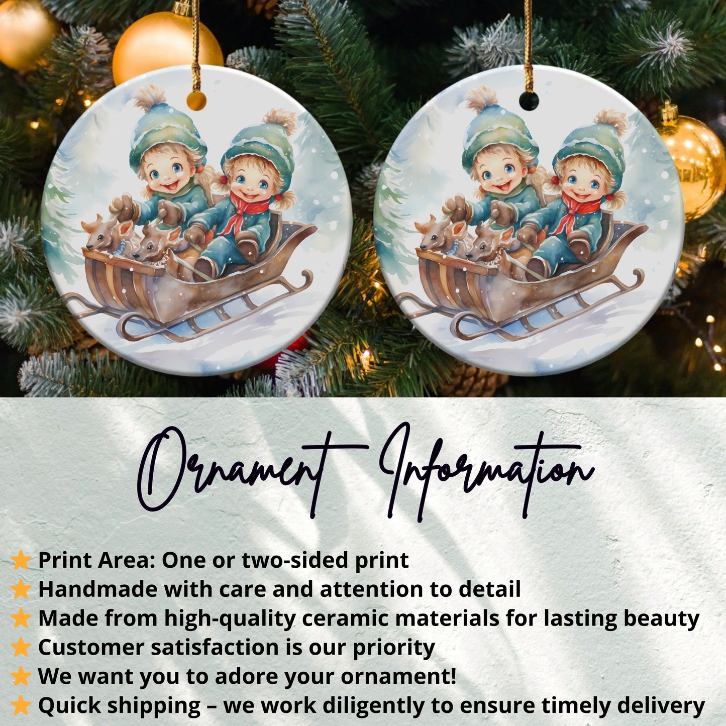 Vintage Kids on Sled Christmas Ornament product type