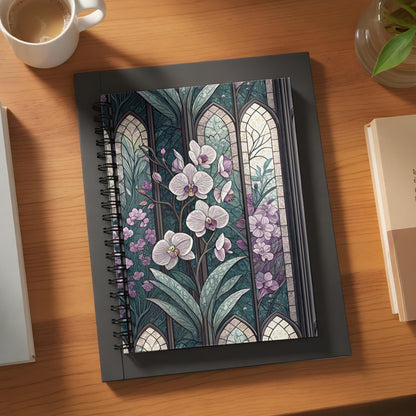 Stained Glass Orchid Design Spiral Bound Notebook Product