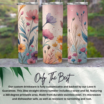 Floral Watercolor Garden Design 20 oz Skinny Tumbler - Walk Greener